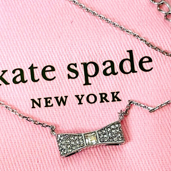 kate spade Jewelry - NWT Kate Spade Ready Set Bow Pave mini pendant Silver necklace.